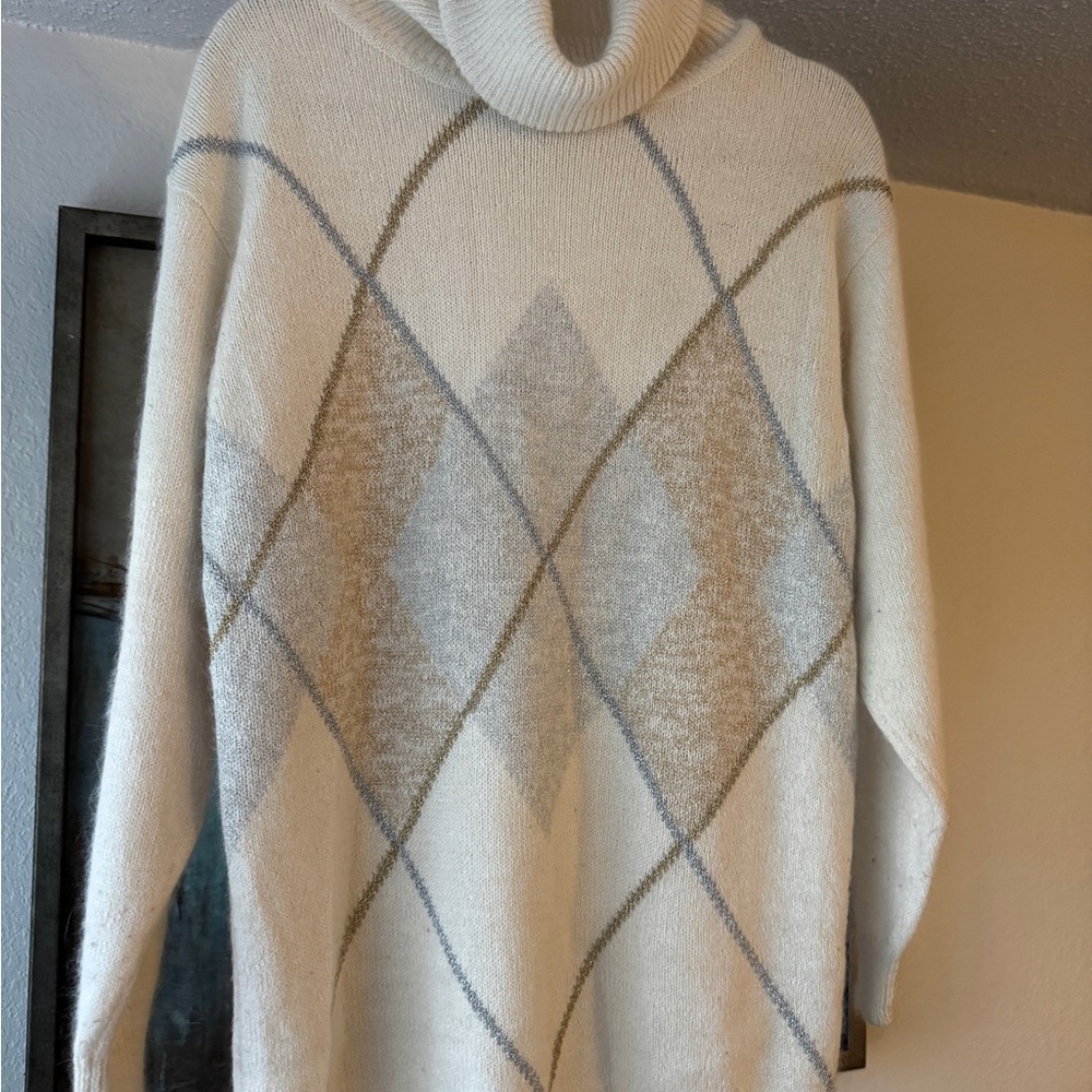 Cream Argyle Turtleneck Sweater - Soft Women's Knit